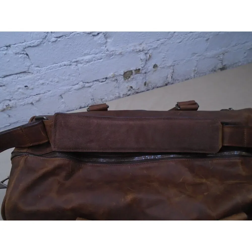 MOORE & GILES “NetJets” Edition Heavy Leather Duffel EUC Durable Weekend Travel